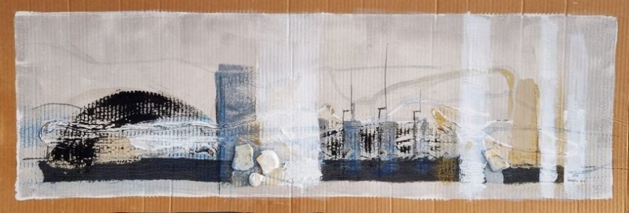 2022, tecnica mista su cartone, cm 37x120 il respiro dell'arte nel paesaggio urbano n.1