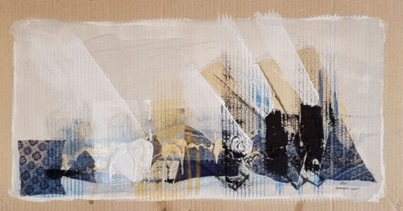 2022, tecnica mista su cartone, cm 36x73 il respiro dell'arte nel paesaggio urbano n.3