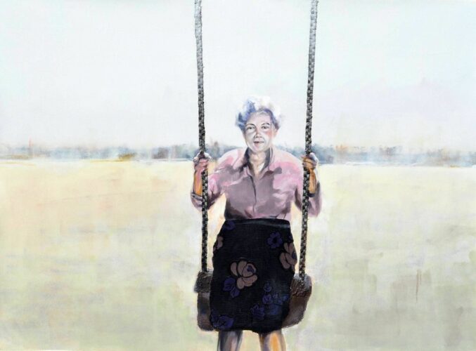 2012, tecnica mista su tela, cm 75x100 la giovane anziana